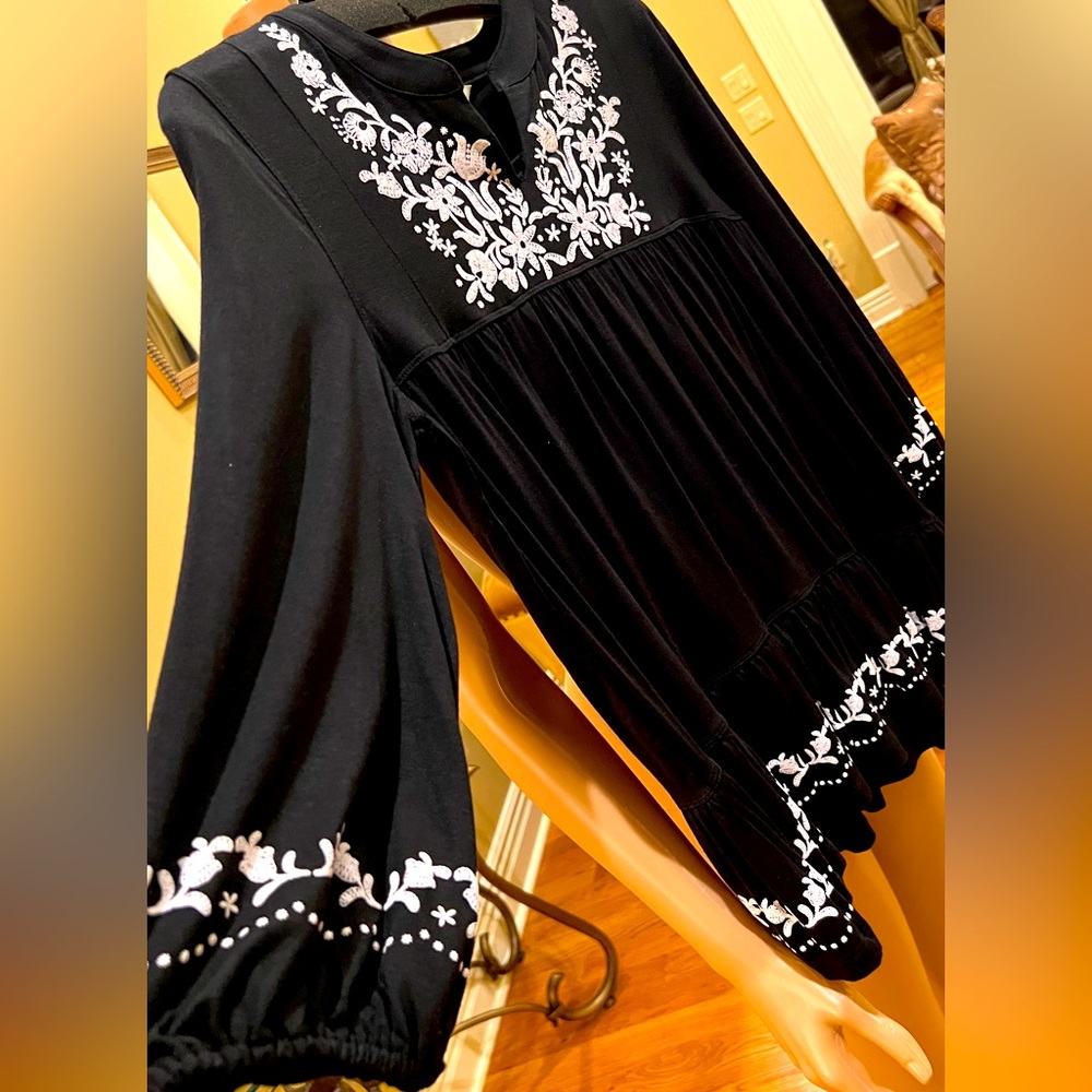 Multiples brand,black self embossed design black top, tunic, full sleeves, new.
